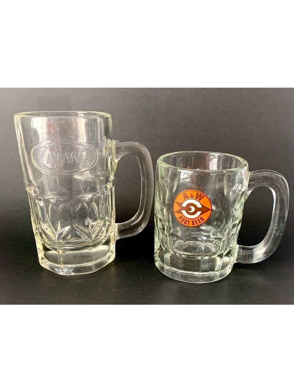 2 A&W Root Beer Mugs Advertising 1980's Vintage Barware